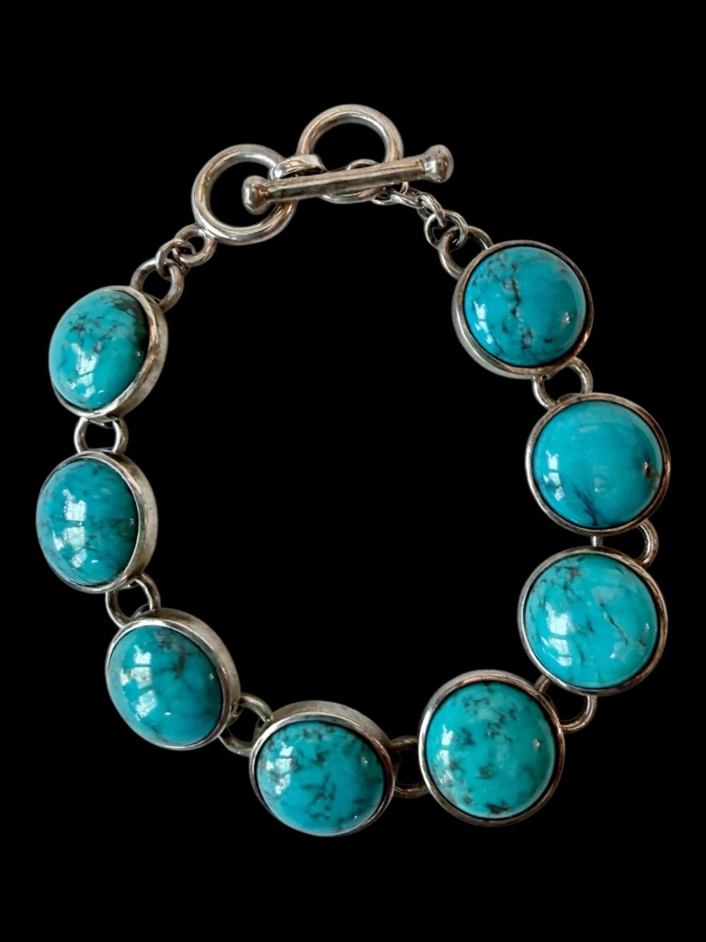 VTG Whitney Kelley .925 Sterling‎ Silver Turquoise Cabochon Link Bracelet Estate